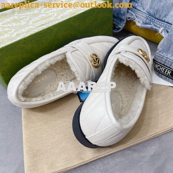 Replica Gucci Aria Loafer With Double G 670399 White Chevron Matelasse 10