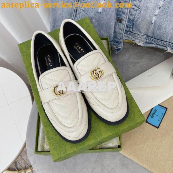 Replica Gucci Aria Loafer With Double G 670399 White Chevron Matelasse 2