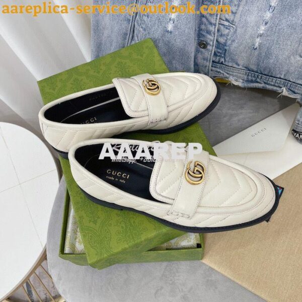 Replica Gucci Aria Loafer With Double G 670399 White Chevron Matelasse 3