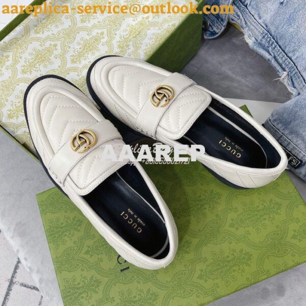 Replica Gucci Aria Loafer With Double G 670399 White Chevron Matelasse 4