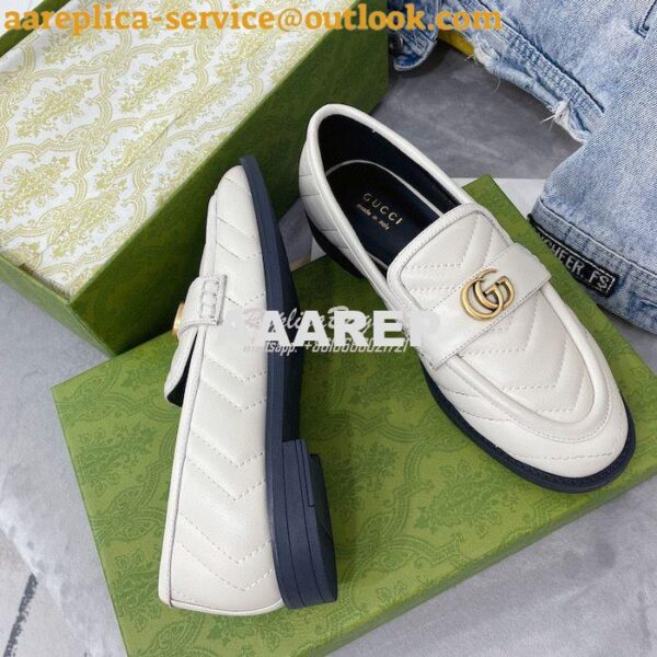 Replica Gucci Aria Loafer With Double G 670399 White Chevron Matelasse 7