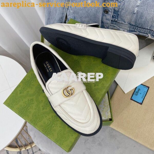 Replica Gucci Aria Loafer With Double G 670399 White Chevron Matelasse 8