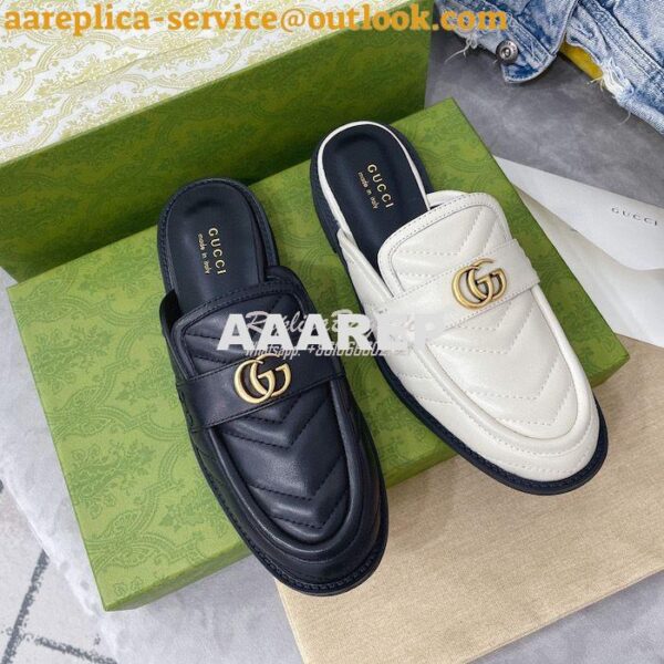 Replica Gucci Aria Slipper With Double G 670400 Black Chevron Matelass 4