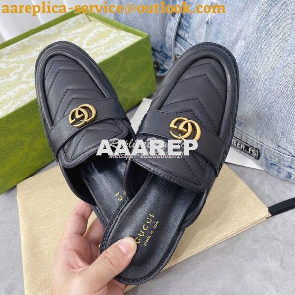 Replica Gucci Aria Slipper With Double G 670400 Black Chevron Matelass 6