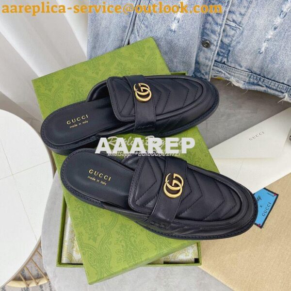 Replica Gucci Aria Slipper With Double G 670400 Black Chevron Matelass 7