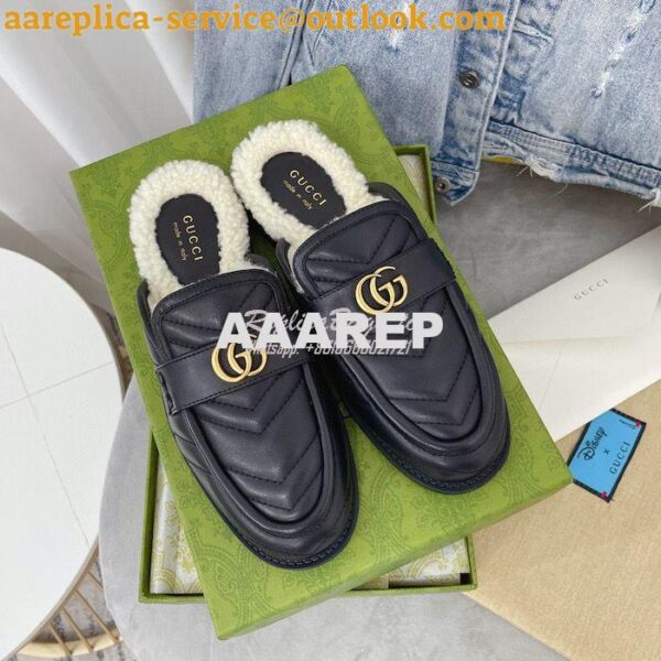 Replica Gucci Aria Slipper With Double G 670400 Black Chevron Matelass 4