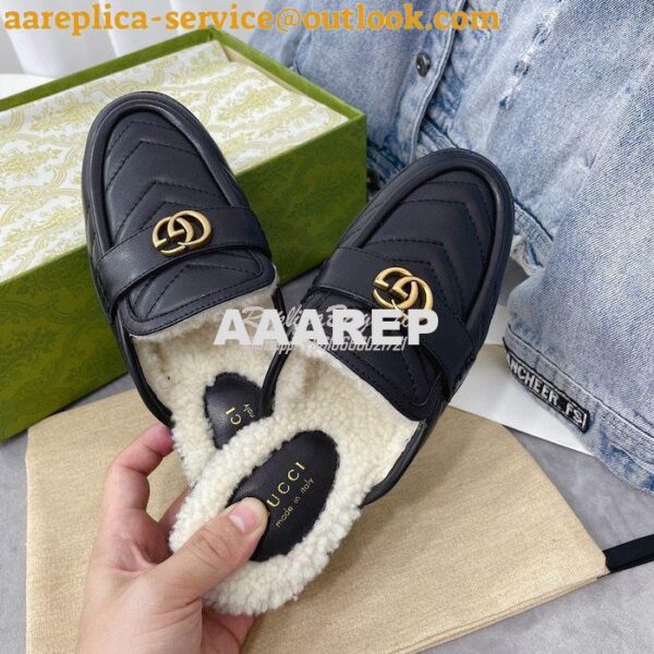 Replica Gucci Aria Slipper With Double G 670400 Black Chevron Matelass 8