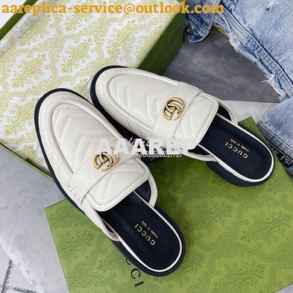 Replica Gucci Aria Slipper With Double G 670400 White Chevron Matelass 6