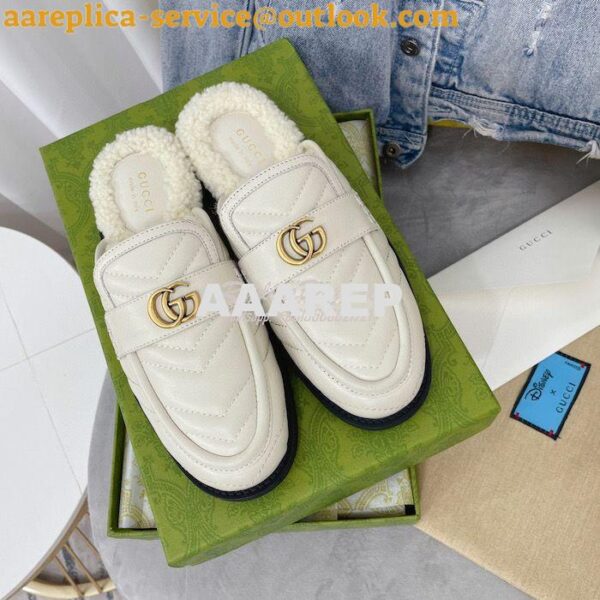 Replica Gucci Aria Slipper With Double G 670400 White Chevron Matelass