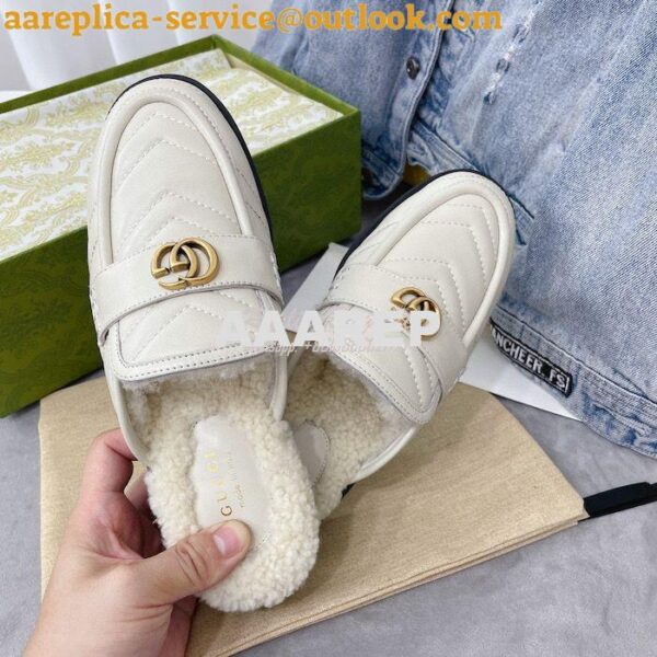 Replica Gucci Aria Slipper With Double G 670400 White Chevron Matelass 4