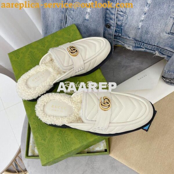 Replica Gucci Aria Slipper With Double G 670400 White Chevron Matelass 6