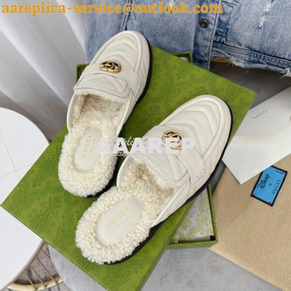 Replica Gucci Aria Slipper With Double G 670400 White Chevron Matelass 7