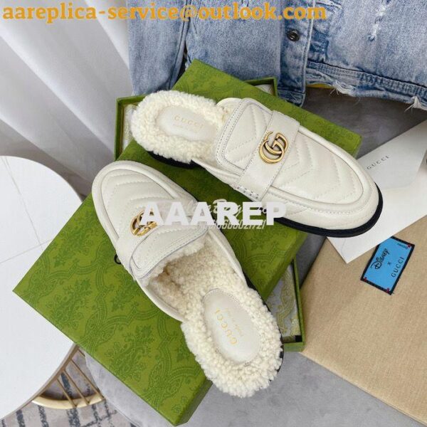 Replica Gucci Aria Slipper With Double G 670400 White Chevron Matelass 6