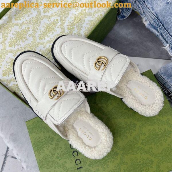 Replica Gucci Aria Slipper With Double G 670400 White Chevron Matelass 7