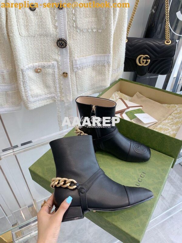 Replica Gucci Chain Soho Ankle Boot With Double G 360565 Black 3