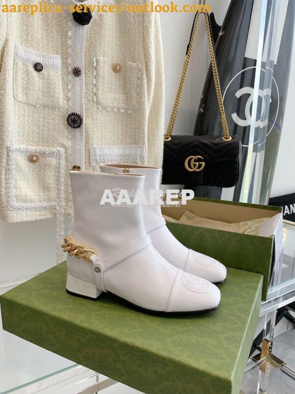 Replica Gucci Chain Soho Ankle Boot With Double G 360565 White