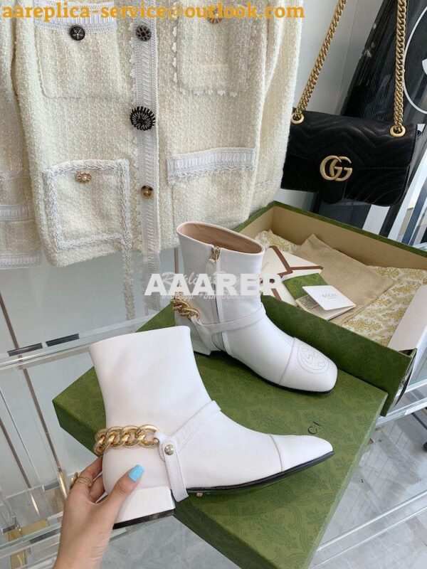 Replica Gucci Chain Soho Ankle Boot With Double G 360565 White 3