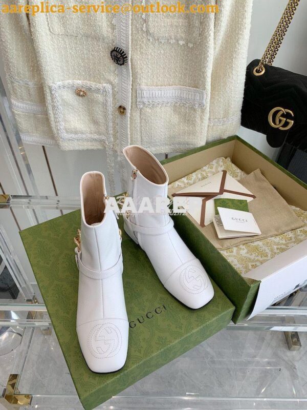 Replica Gucci Chain Soho Ankle Boot With Double G 360565 White 4