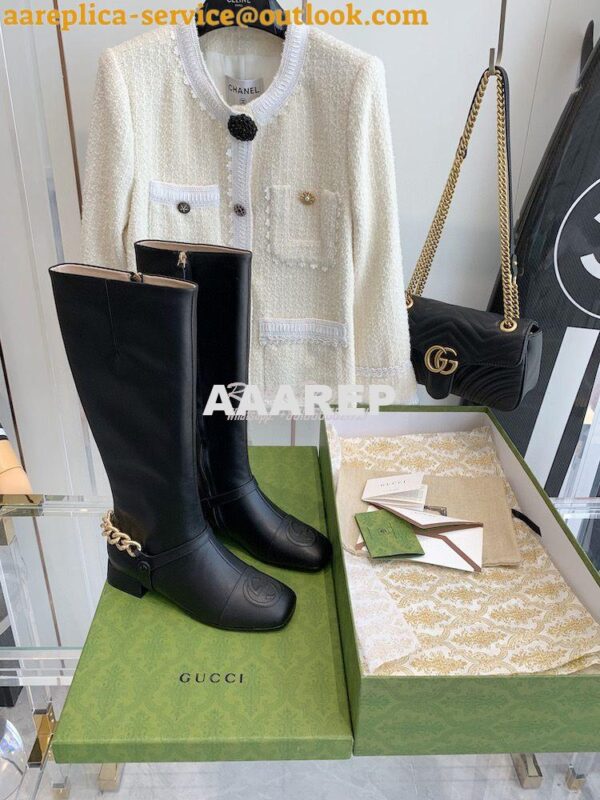 Replica Gucci Chain Soho Knee High Boot With Double G 360565 Black