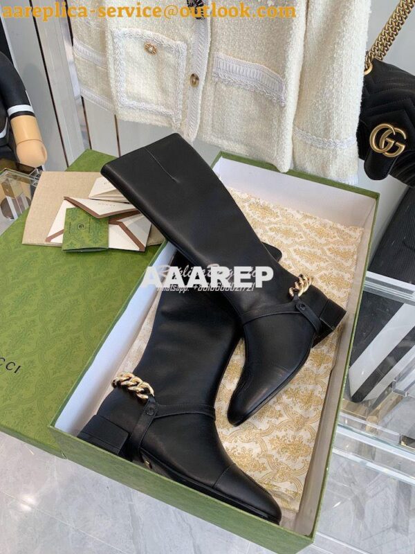 Replica Gucci Chain Soho Knee High Boot With Double G 360565 Black 3