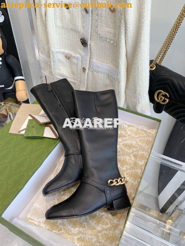 Replica Gucci Chain Soho Knee High Boot With Double G 360565 Black 4