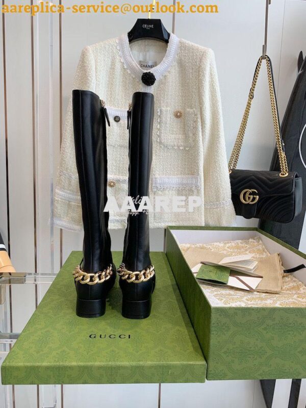 Replica Gucci Chain Soho Knee High Boot With Double G 360565 Black 7