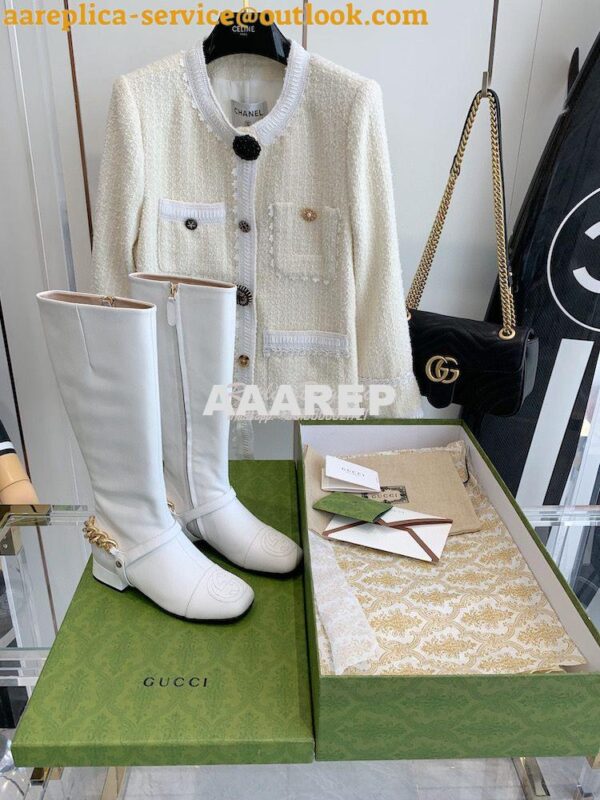 Replica Gucci Chain Soho Knee High Boot With Double G 360565 White 3