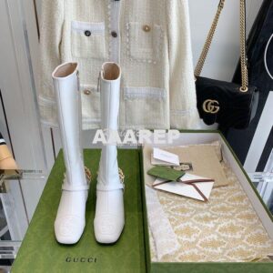 Replica Gucci Chain Soho Knee High Boot With Double G 360565 White 2