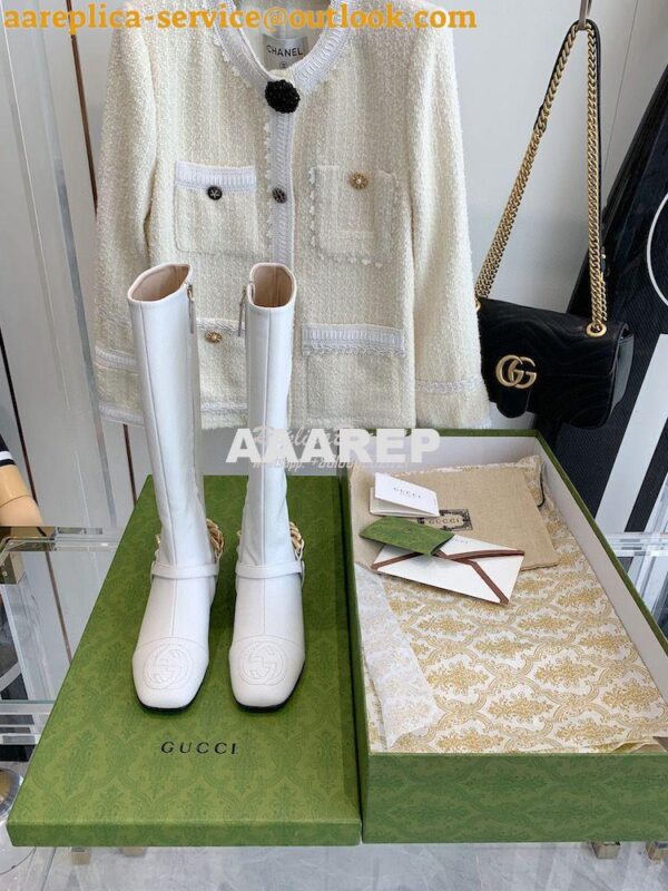 Replica Gucci Chain Soho Knee High Boot With Double G 360565 White 4