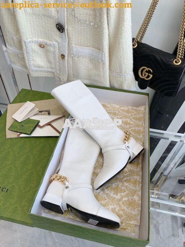 Replica Gucci Chain Soho Knee High Boot With Double G 360565 White 5