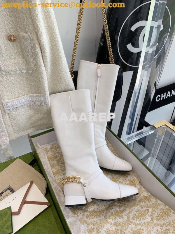 Replica Gucci Chain Soho Knee High Boot With Double G 360565 White 6