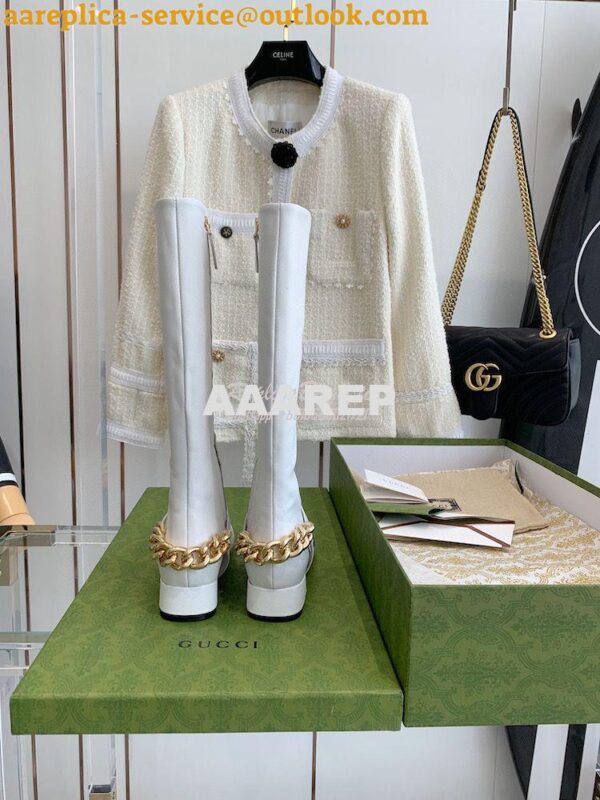 Replica Gucci Chain Soho Knee High Boot With Double G 360565 White 9