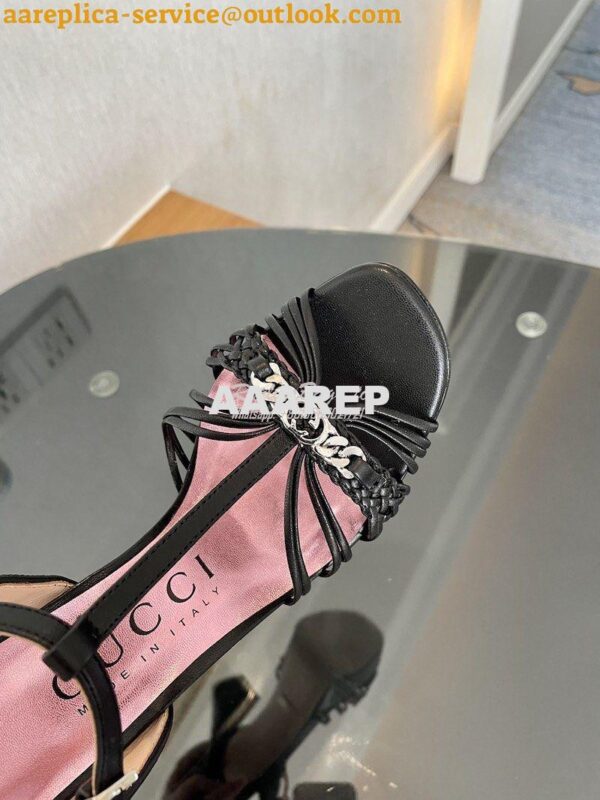 Replica Gucci GG-Chain Leather Sandals 746614 Black 8