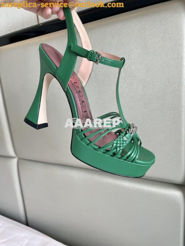 Replica Gucci GG-Chain Leather Sandals 746614 Green 6