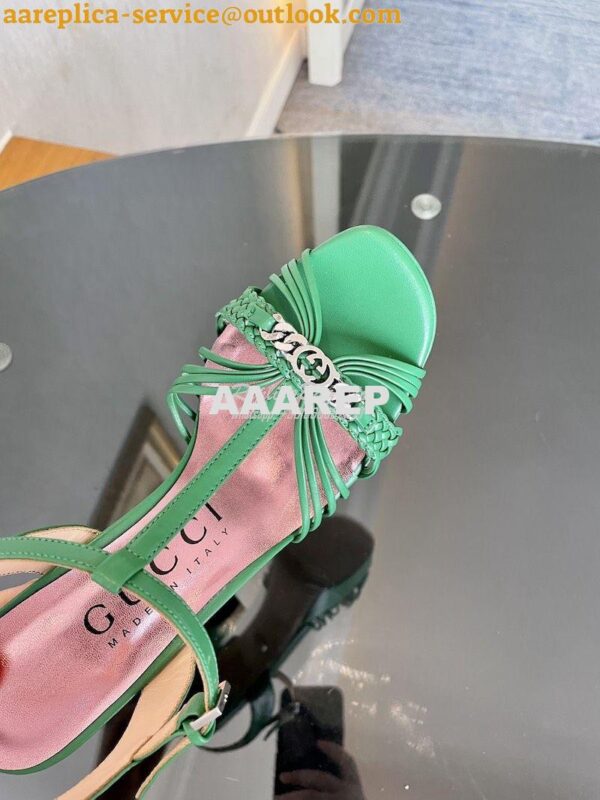 Replica Gucci GG-Chain Leather Sandals 746614 Green 8