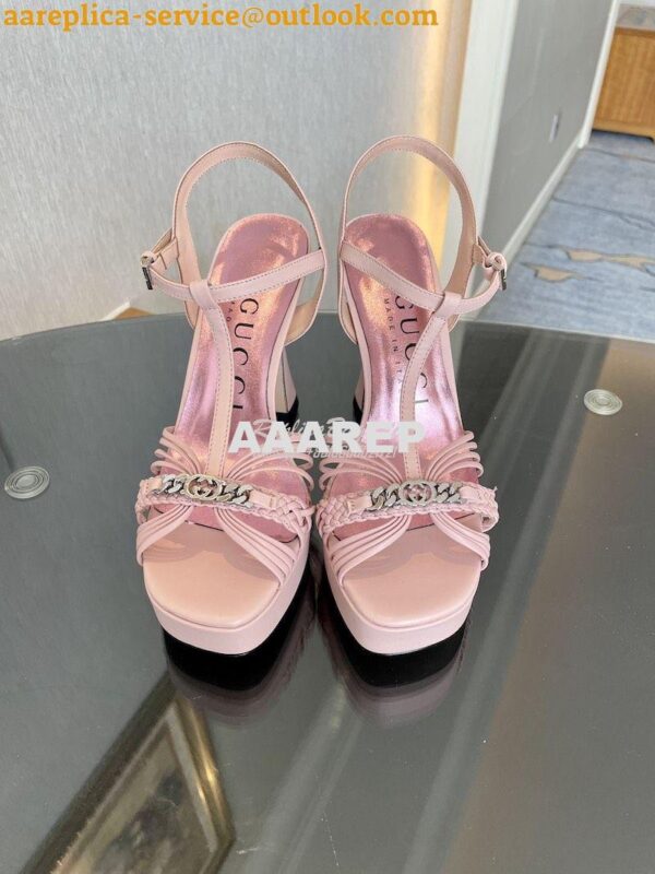 Replica Gucci GG-Chain Leather Sandals 746614 Pink 3