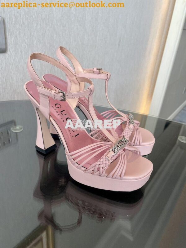 Replica Gucci GG-Chain Leather Sandals 746614 Pink 5