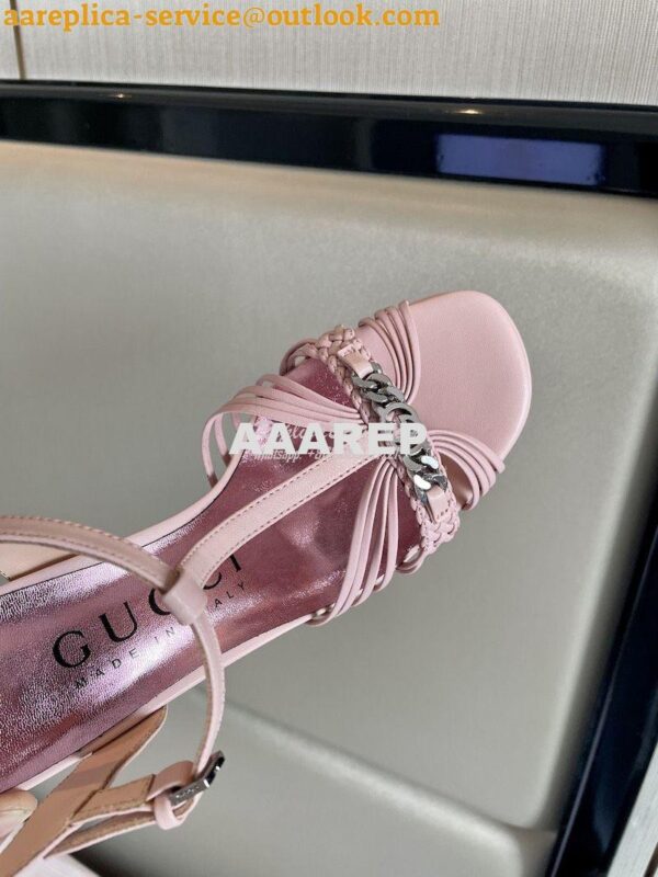 Replica Gucci GG-Chain Leather Sandals 746614 Pink 7