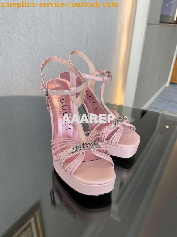 Replica Gucci GG-Chain Leather Sandals 746614 Pink 8