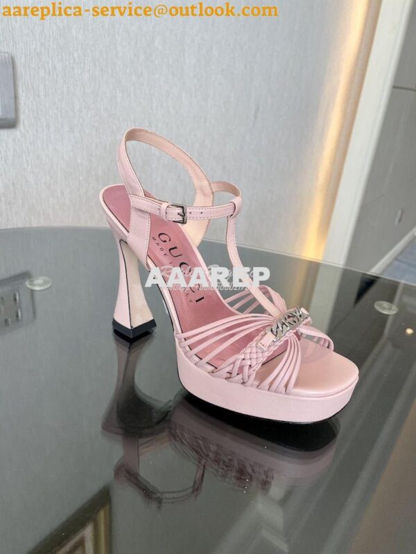 Replica Gucci GG-Chain Leather Sandals 746614 Pink 9