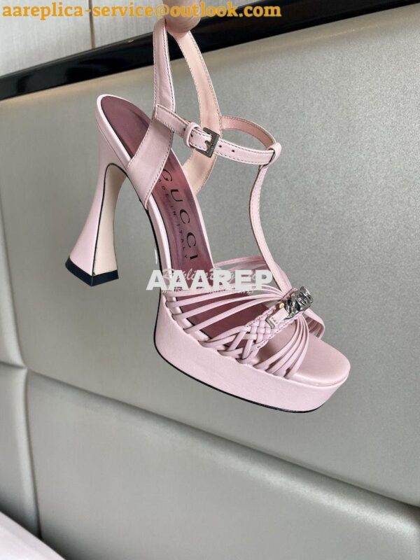 Replica Gucci GG-Chain Leather Sandals 746614 Pink 10