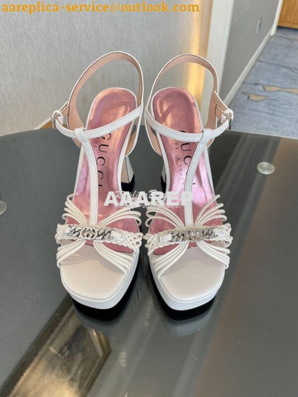 Replica Gucci GG-Chain Leather Sandals 746614 White 3