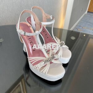 Replica Gucci GG-Chain Leather Sandals 746614 White 2