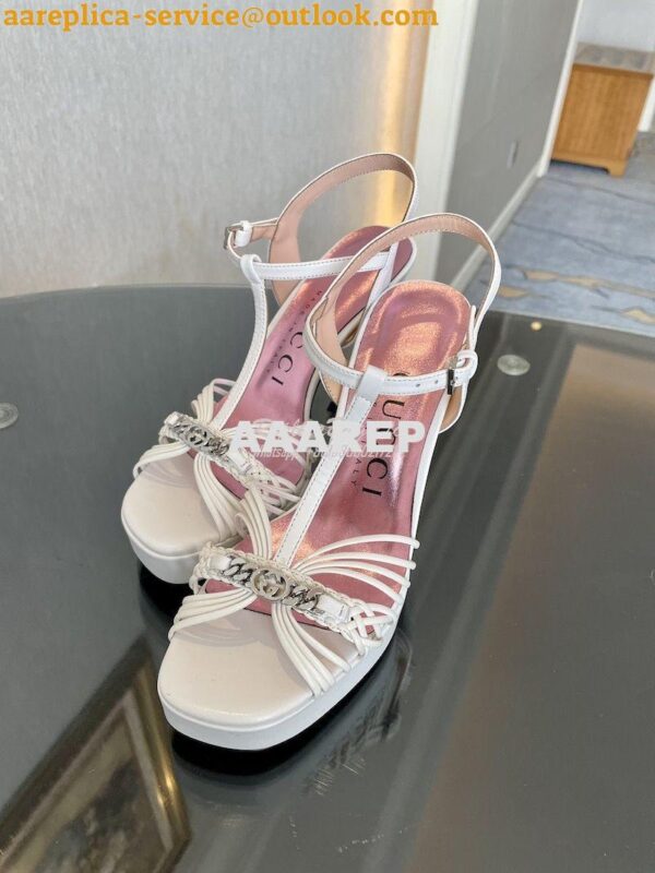 Replica Gucci GG-Chain Leather Sandals 746614 White 8