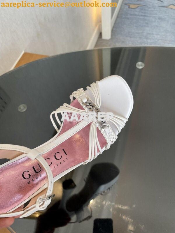 Replica Gucci GG-Chain Leather Sandals 746614 White 10