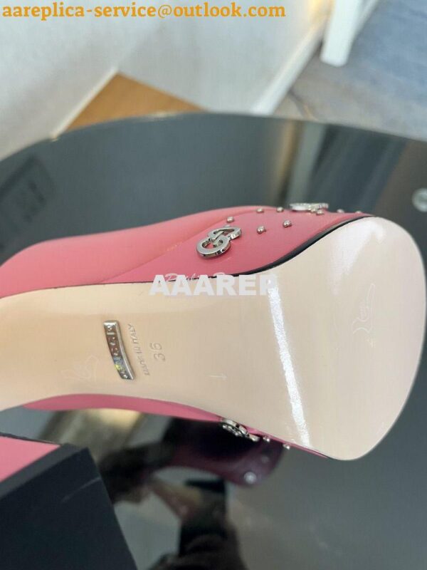 Replica Gucci Interlocking G Platform Slide Leather Sandal 740426 Pink 11