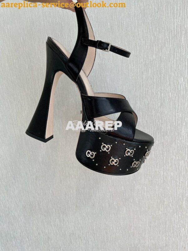 Replica Gucci Interlocking G Studs Leather Sandal 719843 Black 3