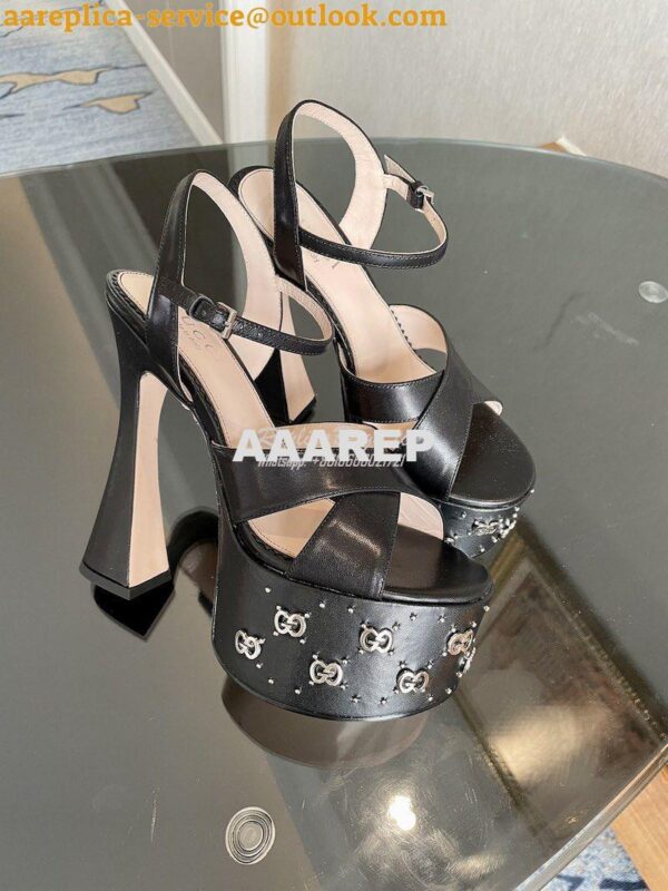 Replica Gucci Interlocking G Studs Leather Sandal 719843 Black 5