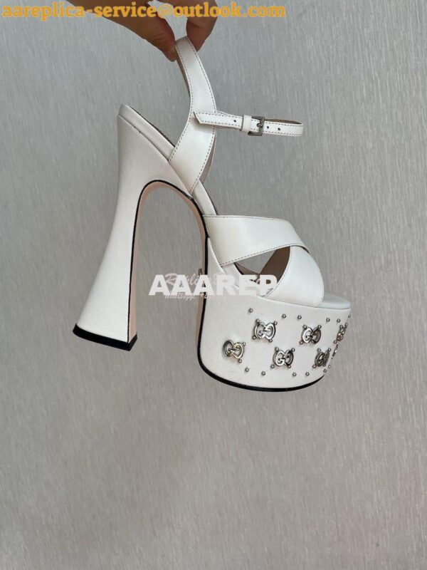 Replica Gucci Interlocking G Studs Leather Sandal 719843 White 6