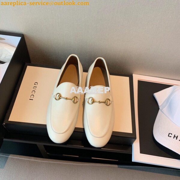 Replica Gucci Jordaan Leather Horsebit Loafer 404069 White 4